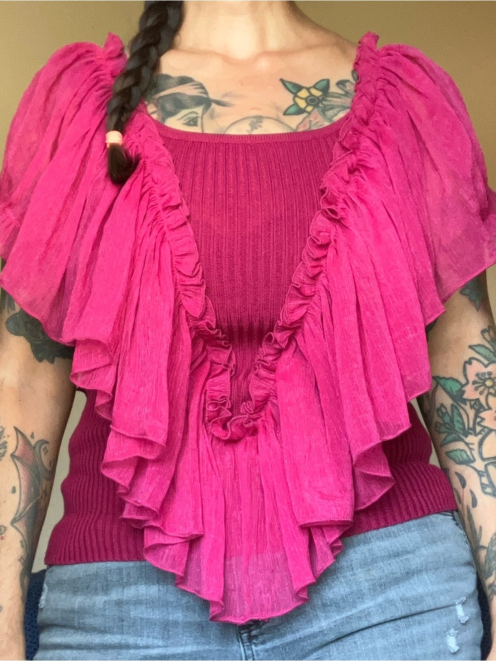 Magenta flutter sleeve top